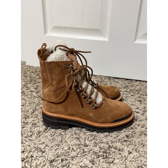 Marc Fisher LTD Mizzlie Leather Fur Lined Lace Up Combat Boots Women's 5M - Picture 3 of 6